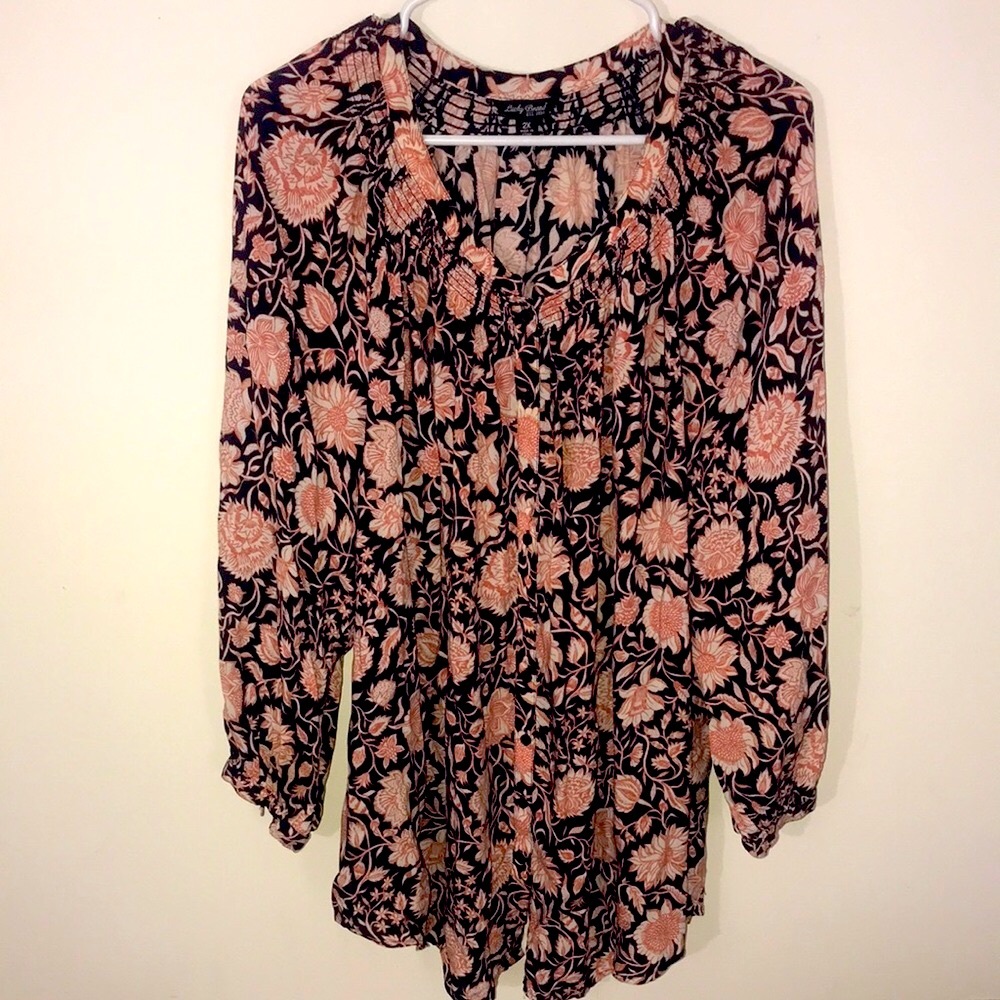 Lucky Brand Floral Button Down Peasant Blouse